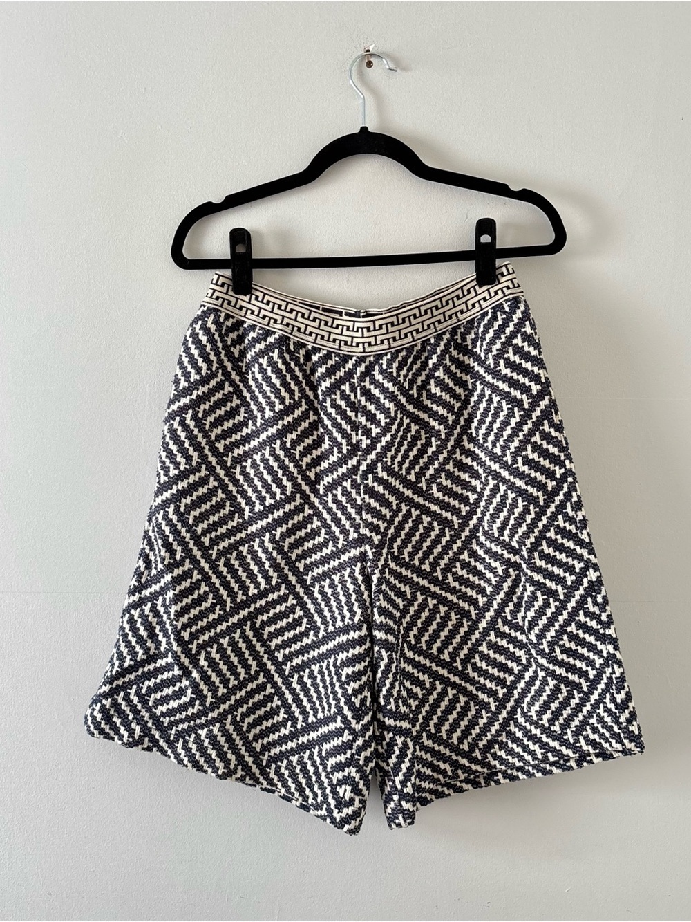 Rodebjer Printed Pull-On Midi Shorts Mid-Thigh Length Stretch Pockets Navy
